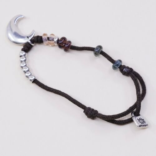 Size Adjustable, Vtg uno de 50 Handmade Bracelet W/ Brown Thread N Moon Charm