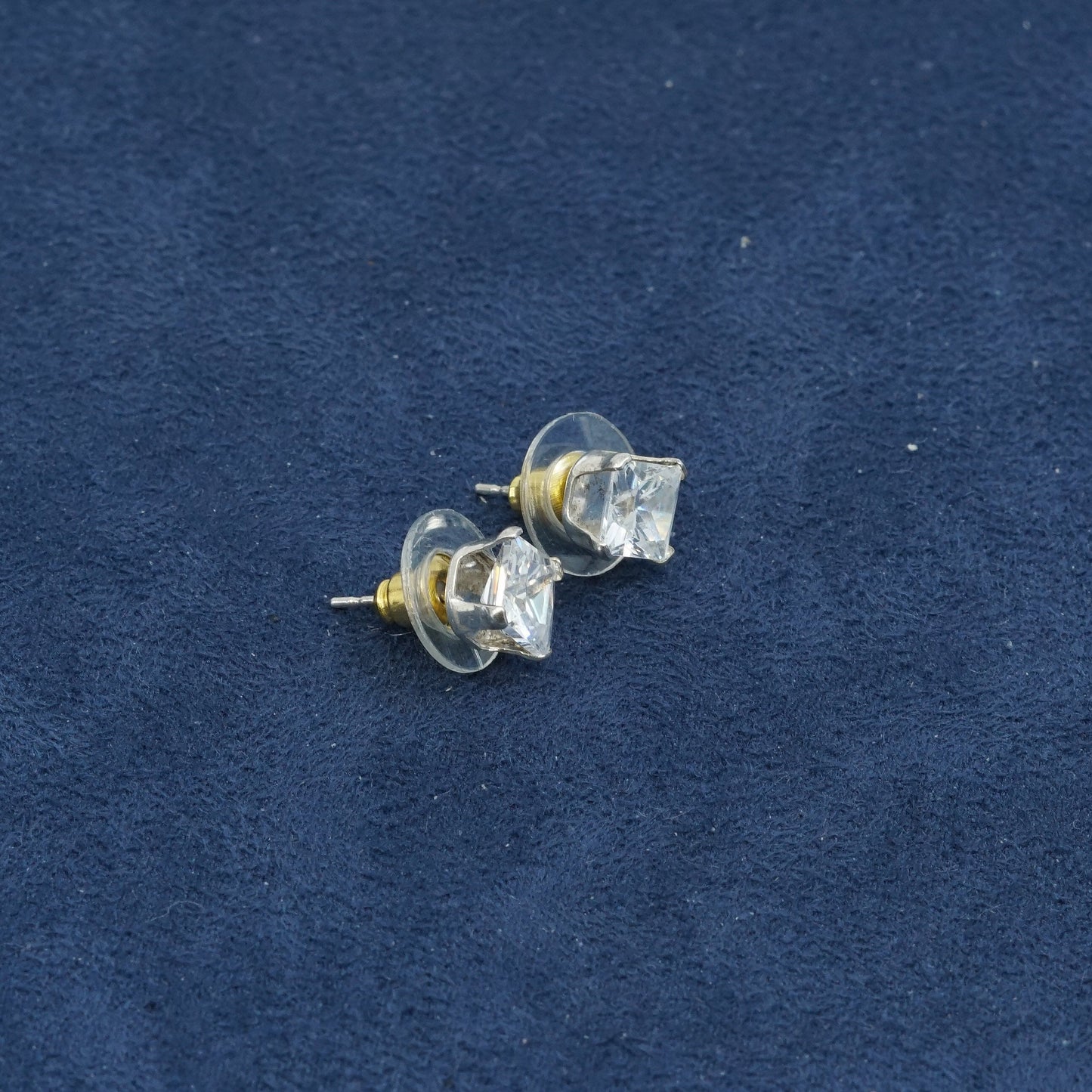 6mm, Sterling silver handmade earrings, 925 w/ square Swarovski crystal studs