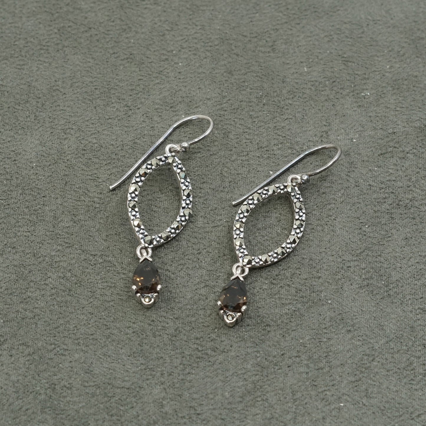 Sterling silver handmade earrings, taxco 925 w/ teardrop topaz N marcasite