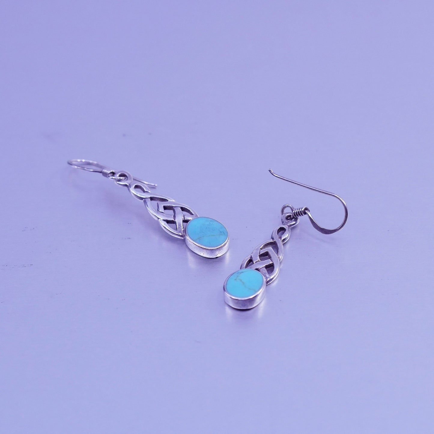Irish Sterling 925 silver handmade filigree Celtic knot earrings turquoise