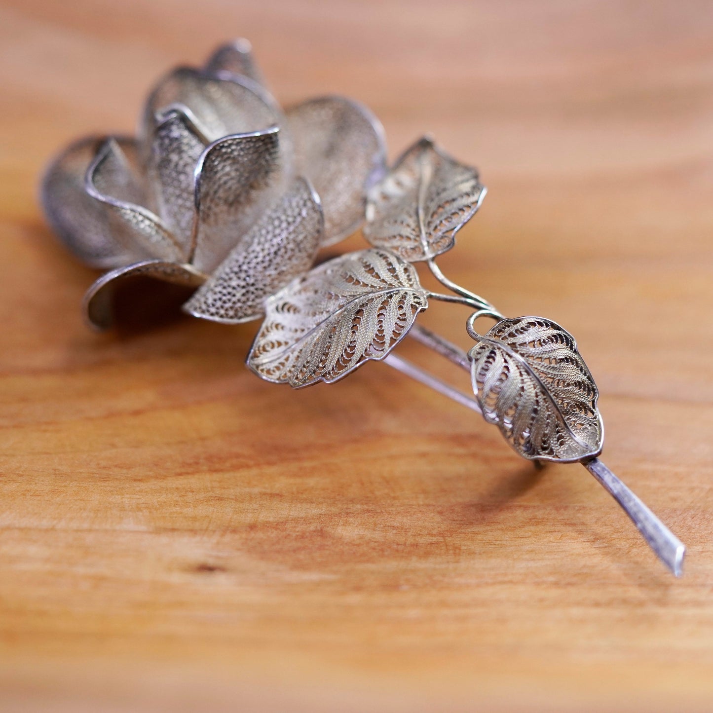 Vintage handmade Germany sterling 800 silver filigree flower floral brooch pin