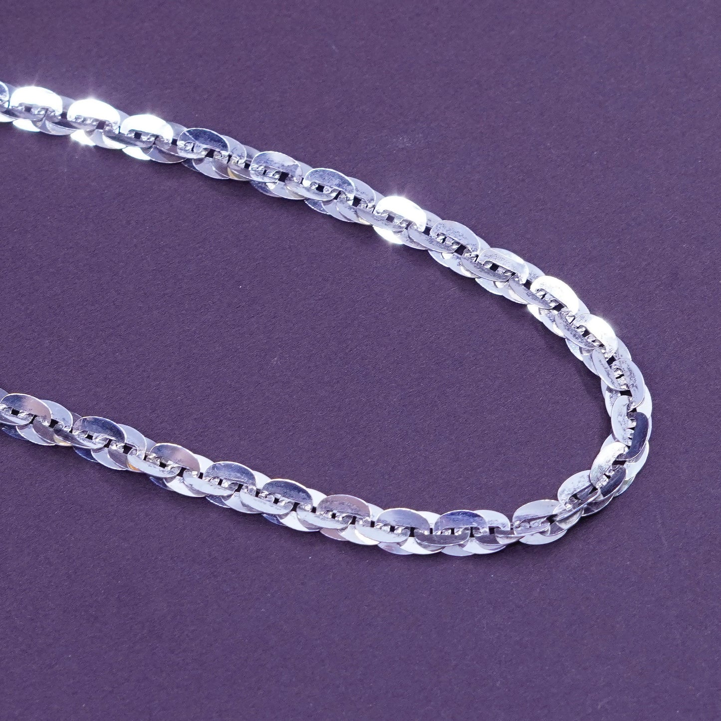 18”, 5mm, vintage Milor Sterling 925 silver necklace, flatten oval link chain
