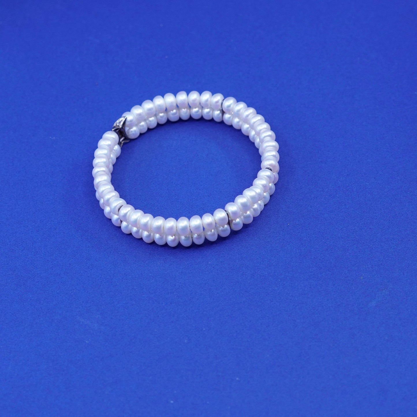 5.75”, vintage sterling silver handmade bracelet, 925 double pearl bangle