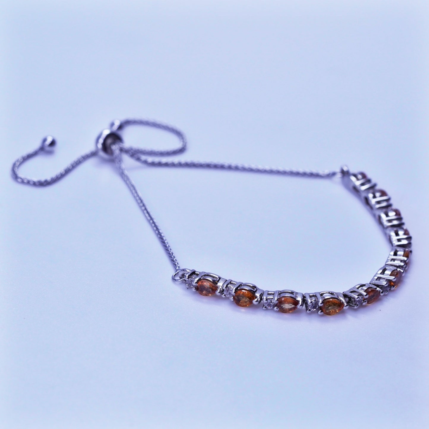 Size adjustable. Jewelry Sterling 925 silver bracelet, box chain with crystal
