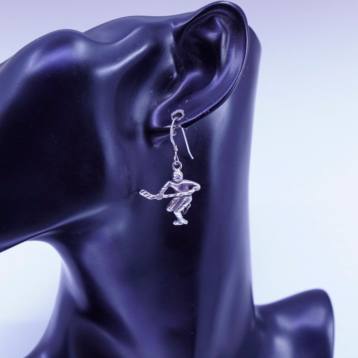 Vintage Sterling 925 silver handmade hockey player earrings