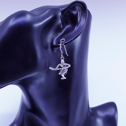 Vintage Sterling 925 silver handmade hockey player earrings