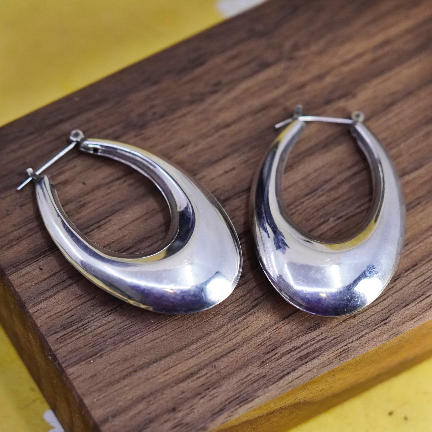 1.75”, vintage Sterling silver handmade earrings, 925 silver hoops