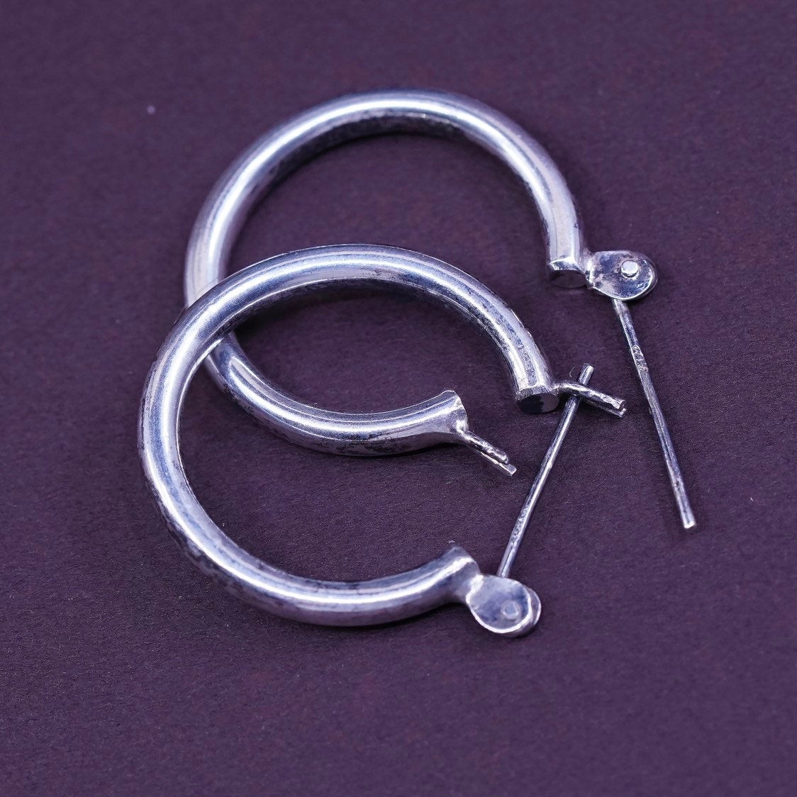 1”, vtg Sterling silver handmade earrings, 925 silver hoops, stamped 925