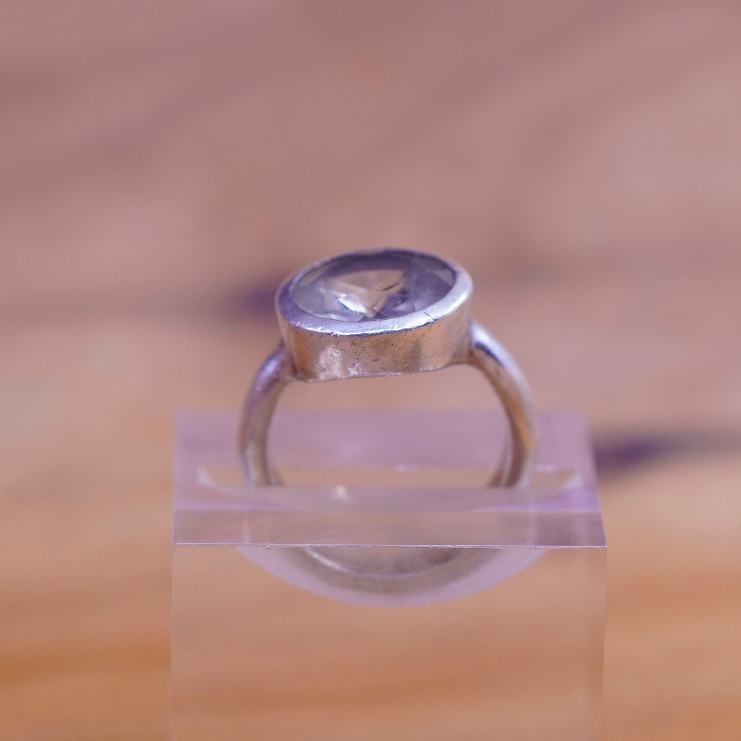 Size 6.25 vintage Sterling silver handmade ring, 925 band with crystal