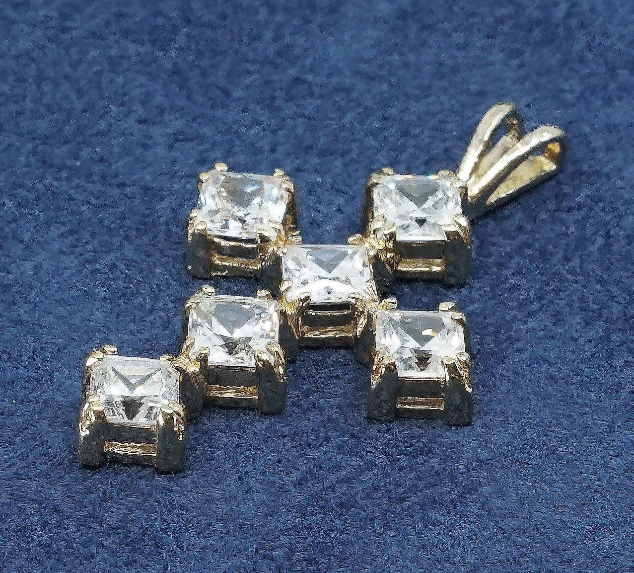 vtg gold over Sterling silver handmade pendant, 925 cross with crystal