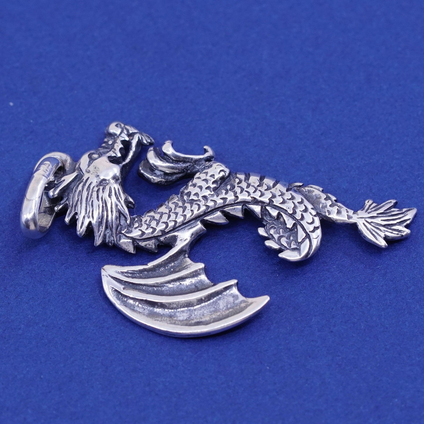 Vintage sterling silver handmade pendant, 925 silver dragon charm