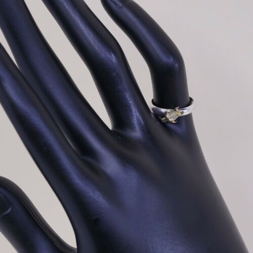 Sz 4, PCU Two Tone 14K Gold Turtle Sterling Silver Handmade Ring 925 Open Band