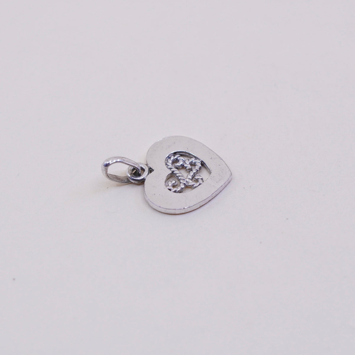 Vintage Sterling silver handmade pendant, 925 filigree heart charm