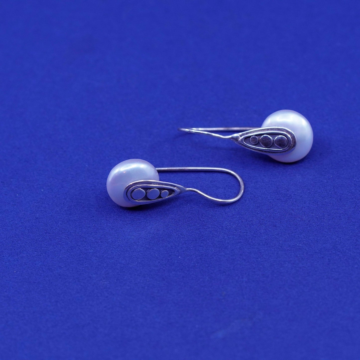 Vintage ATI Sterling silver handmade earrings, 925 hooks with pearl drops