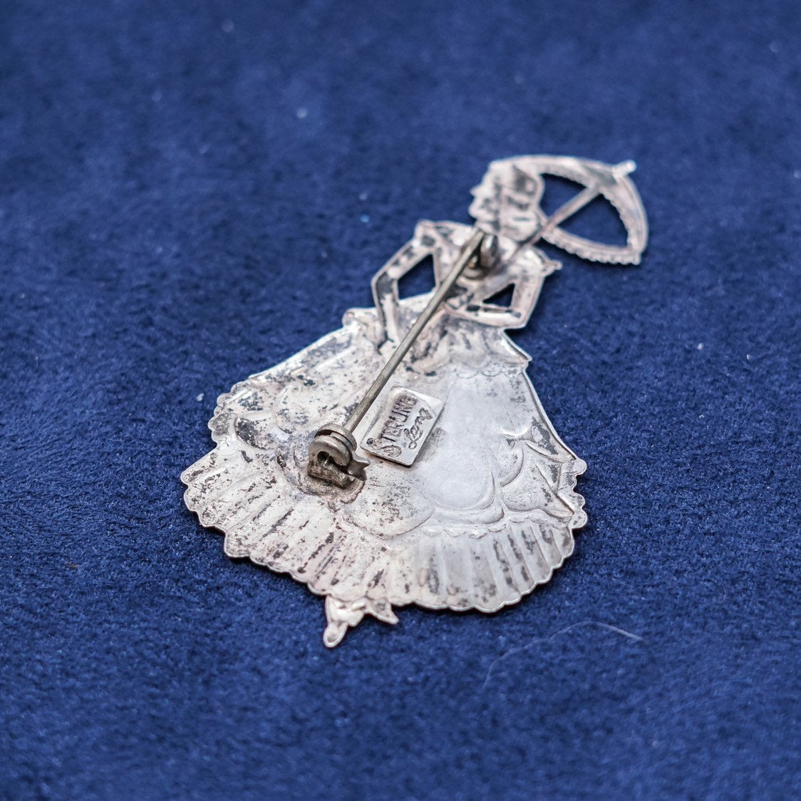 vtg Lang sterling silver handmade brooch, 925 graceful lady pin