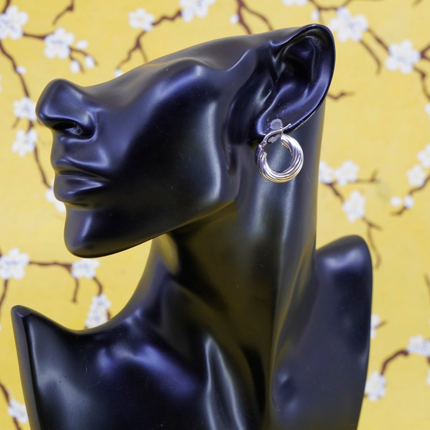 0.75”, Vintage Sterling silver handmade earrings, 925 twisted hoops