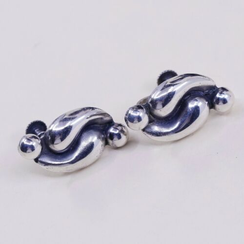 Vtg Mexico Sterling 925 Silver Handmade Screw Back Ribbed Earrings