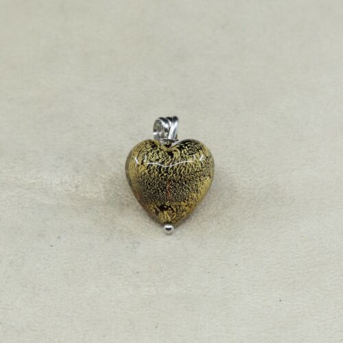 Vintage Sterling Silver Handmade Pendant, Gold Foiled Glass Heart, stamped 925