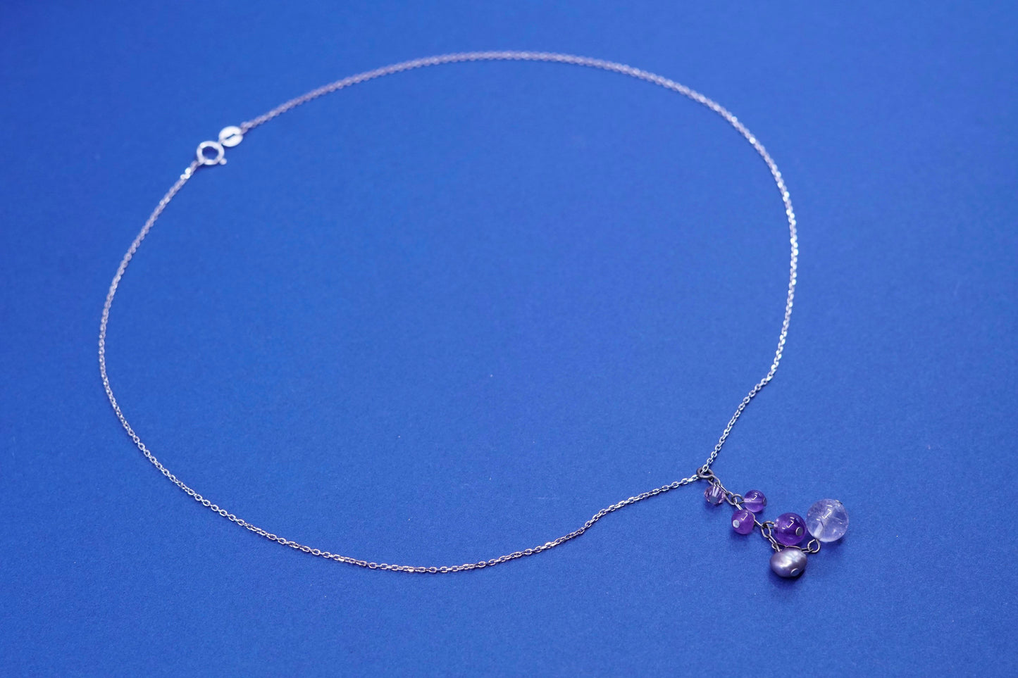 18”, vtg Sterling silver handmade necklace, 925 circle chain with amethyst bead