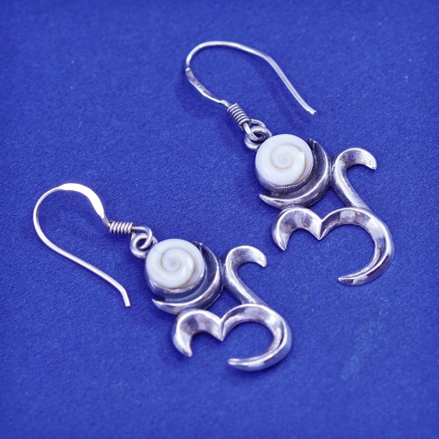 Vintage OM AUM sterling silver handmade earrings, 925 Shiva eye drops