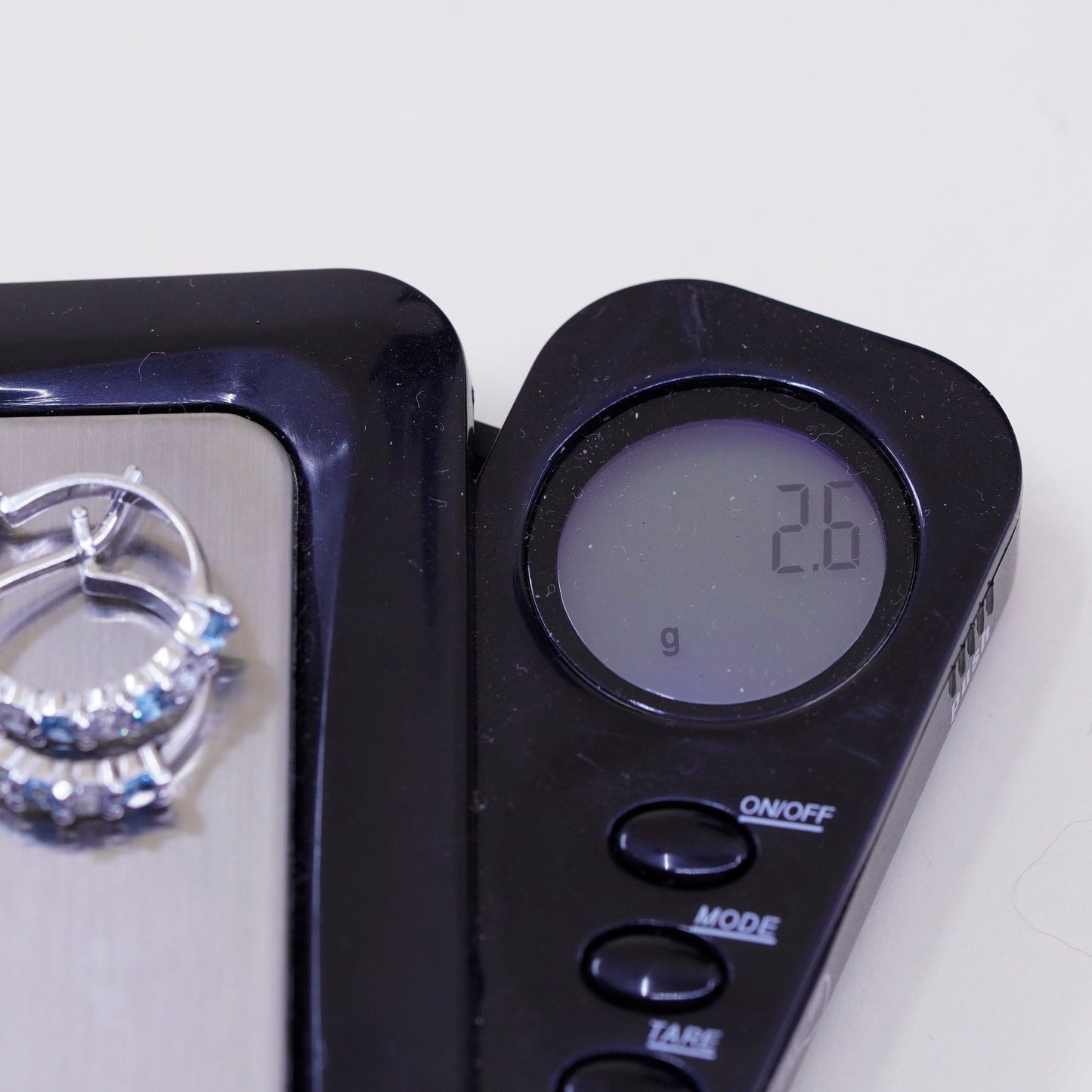 0.5”, fashion sterling silver earrings, 925 hoops, Huggie with clear blue Cz