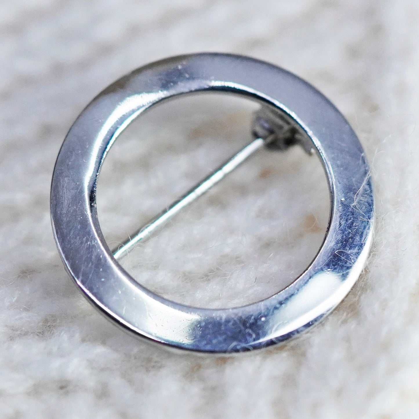 Vintage sterling silver handmade brooch, Simple 925 circle, Christmas pin