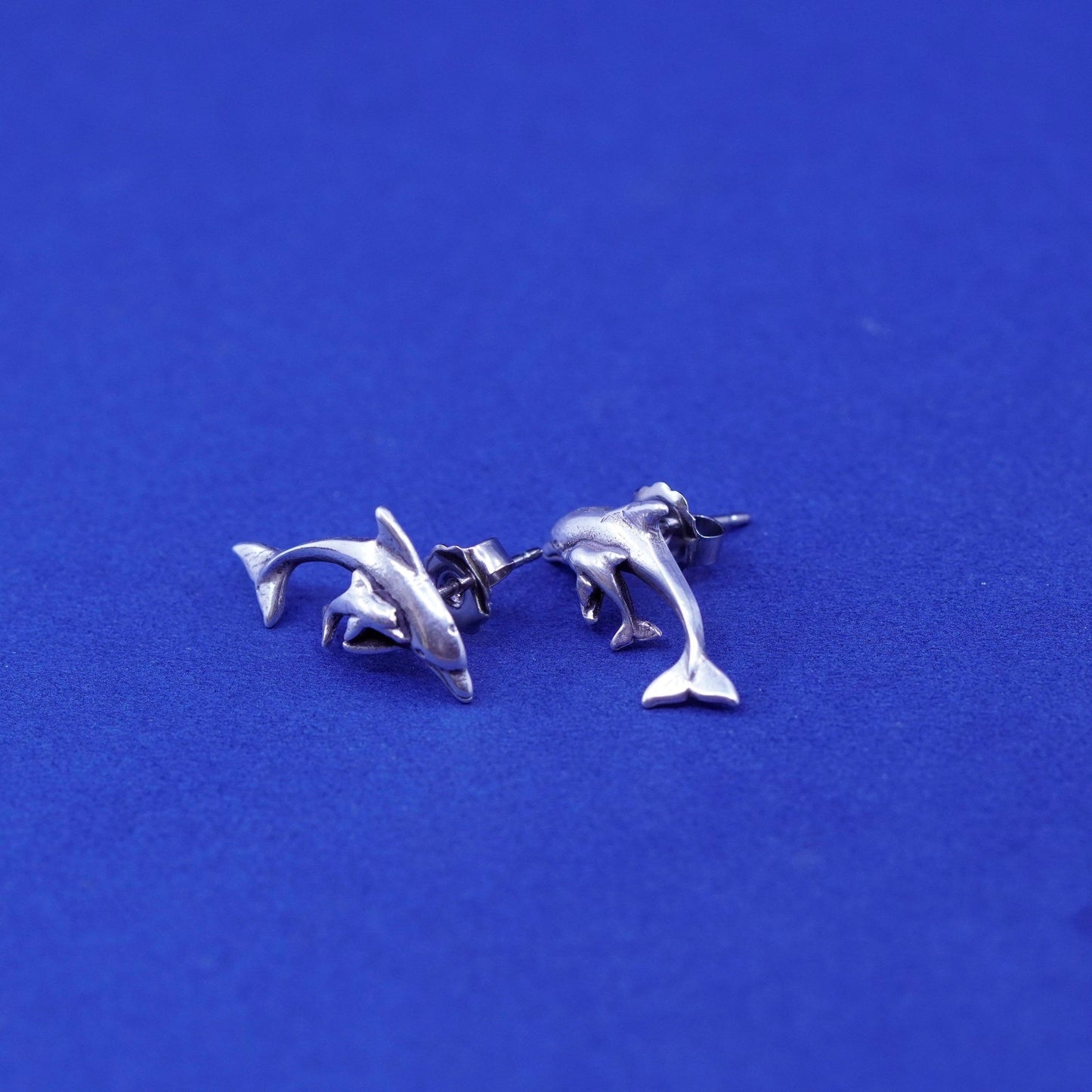 Sterling silver handmade earrings, 925 mother baby motherhood dolphin studs