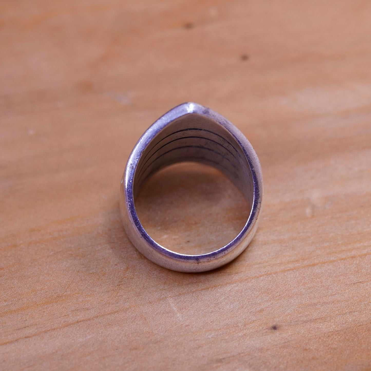 Size 7, vintage Mexico sterling silver handmade ring, 925 ribbed band
