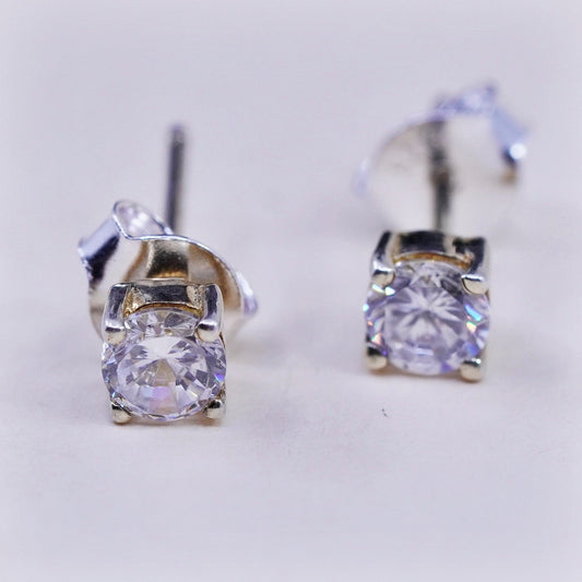 3mm, Vintage gold over sterling 925 silver cz studs, minimalist earrings