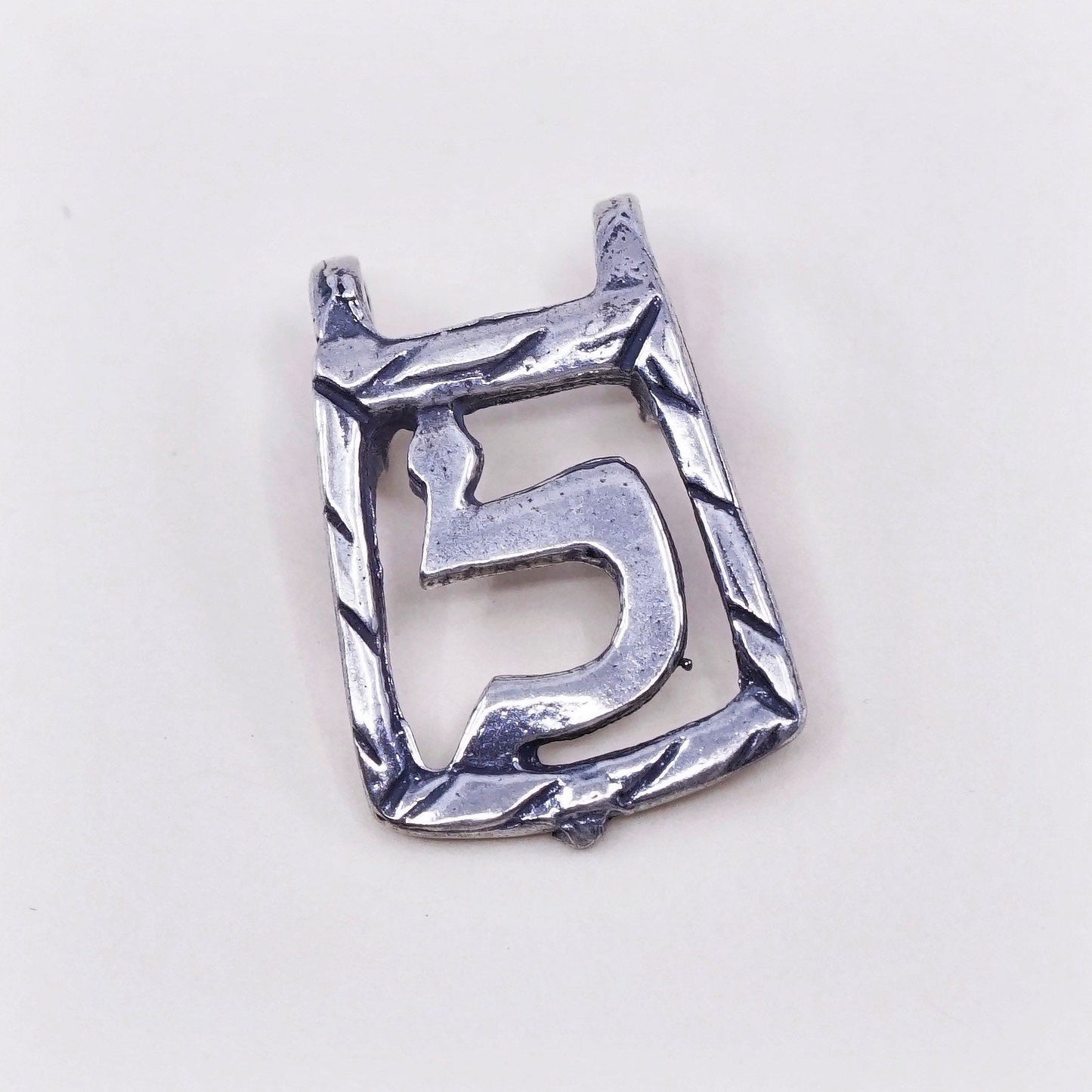 Vintage sterling silver handmade pendant, 925 number 5, stamped 925