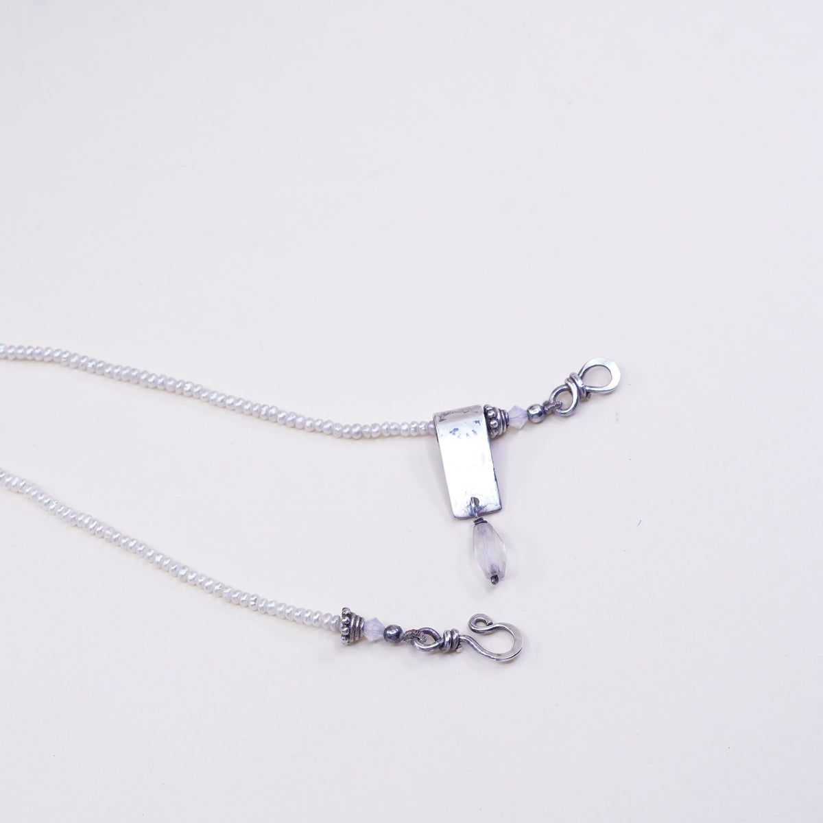 16”, Vintage genuine pearl beads necklace chain w/ sterling 925 silver pendant