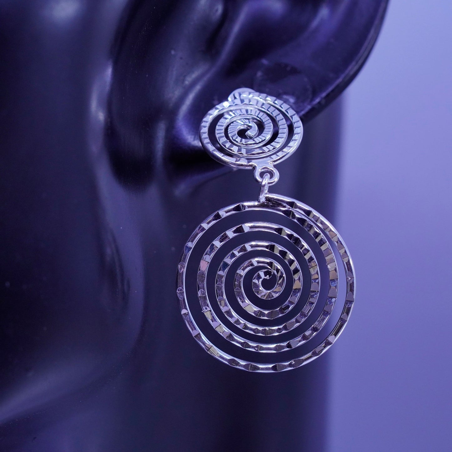 Vintage Sterling 925 silver handmade swirly circle earrings