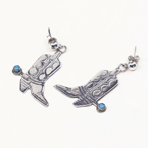 Amazing handmade Sterling 925 Silver Riding Boots earrings, Turquoise Earrings