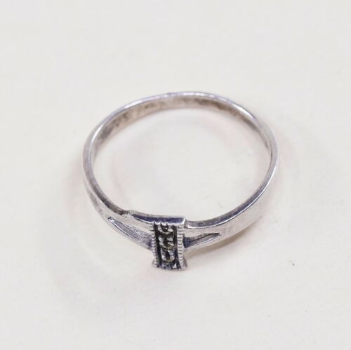 Size 6.5, Vtg Sterling Silver Handmade Ring, 925 Silver Band W/ Marcasite