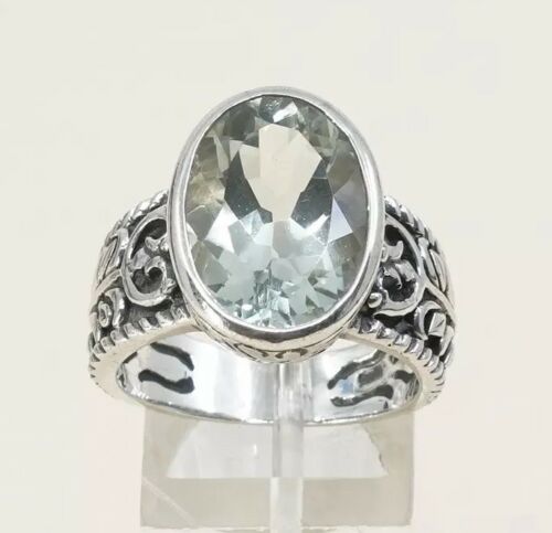 Sz 10, Vtg Sterling Silver Handmade Ring, 925 Silver Band W Blue topaz inlay