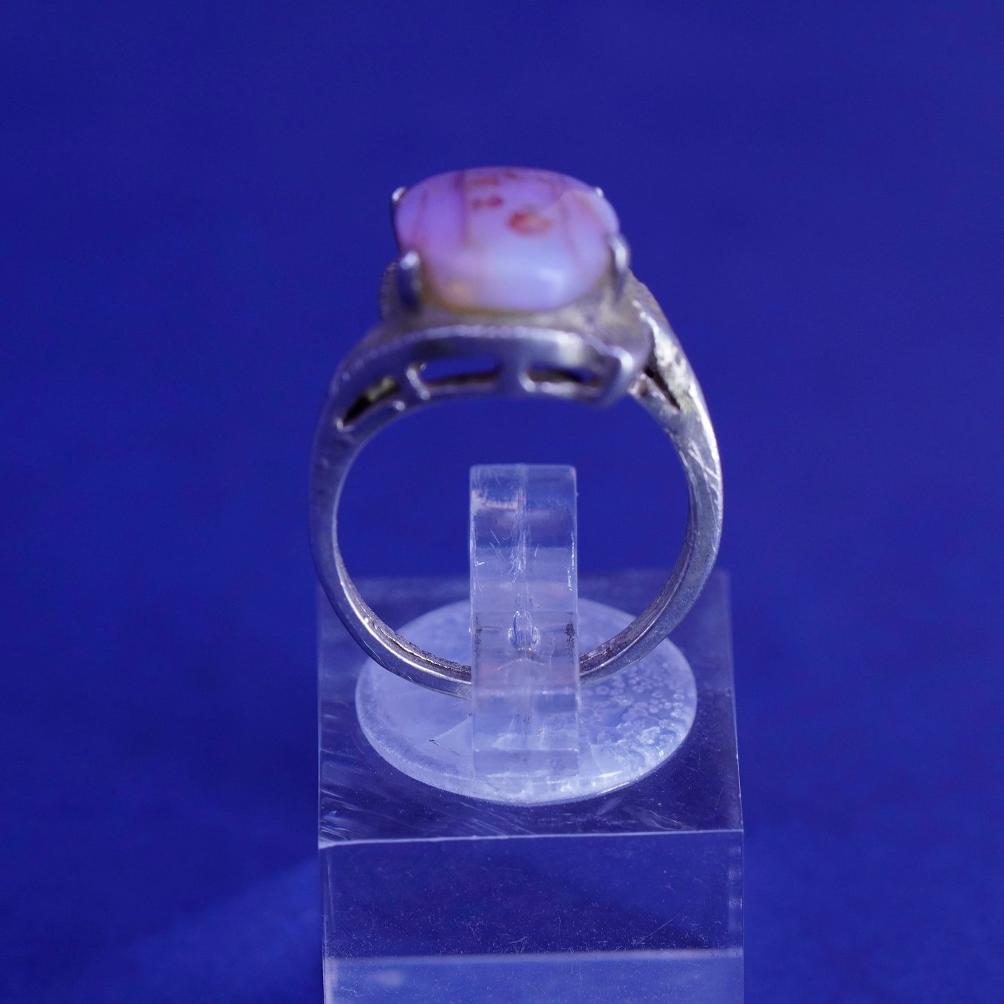 Size 5, vintage Sterling 925 silver handmade ring with glass