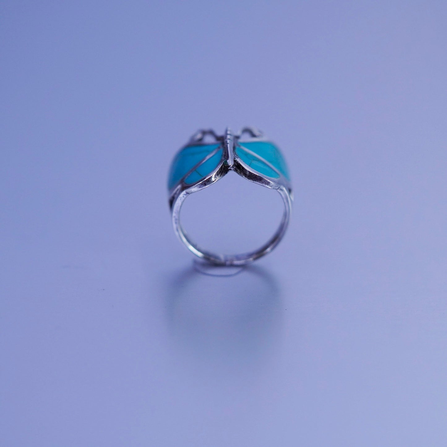 Size 7, vintage Sterling 925 silver handmade ring, butterfly band w/ turquoise