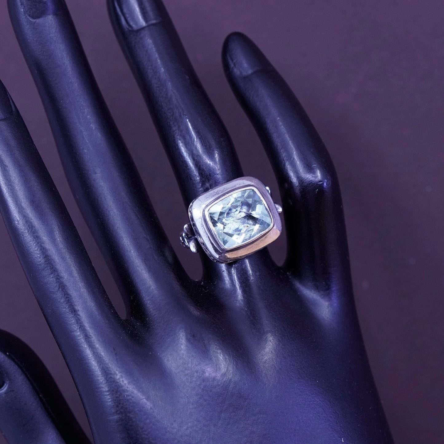 sz 5.75, AF Sterling silver handmade ring, textured 925 leafy band chrysoberyl