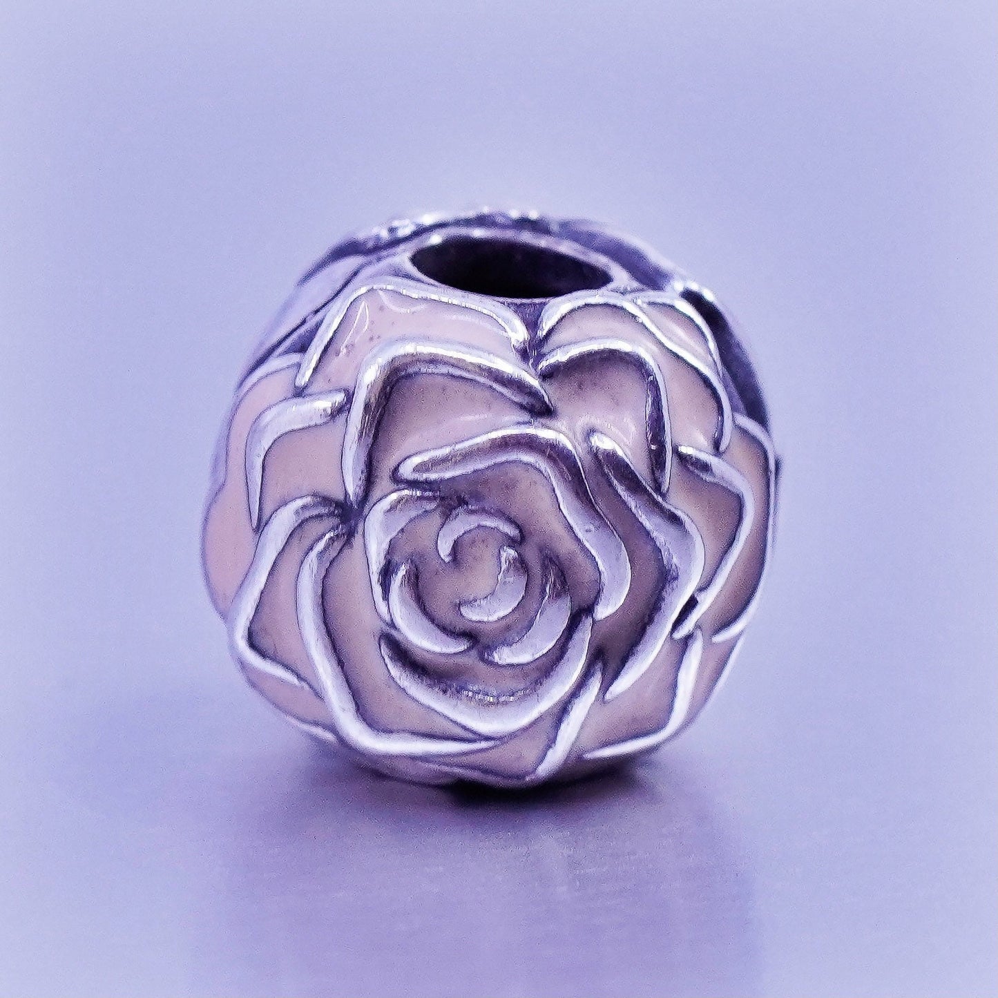 antique ALE sterling 925 silver bead charm enamel rose flower pendant charm