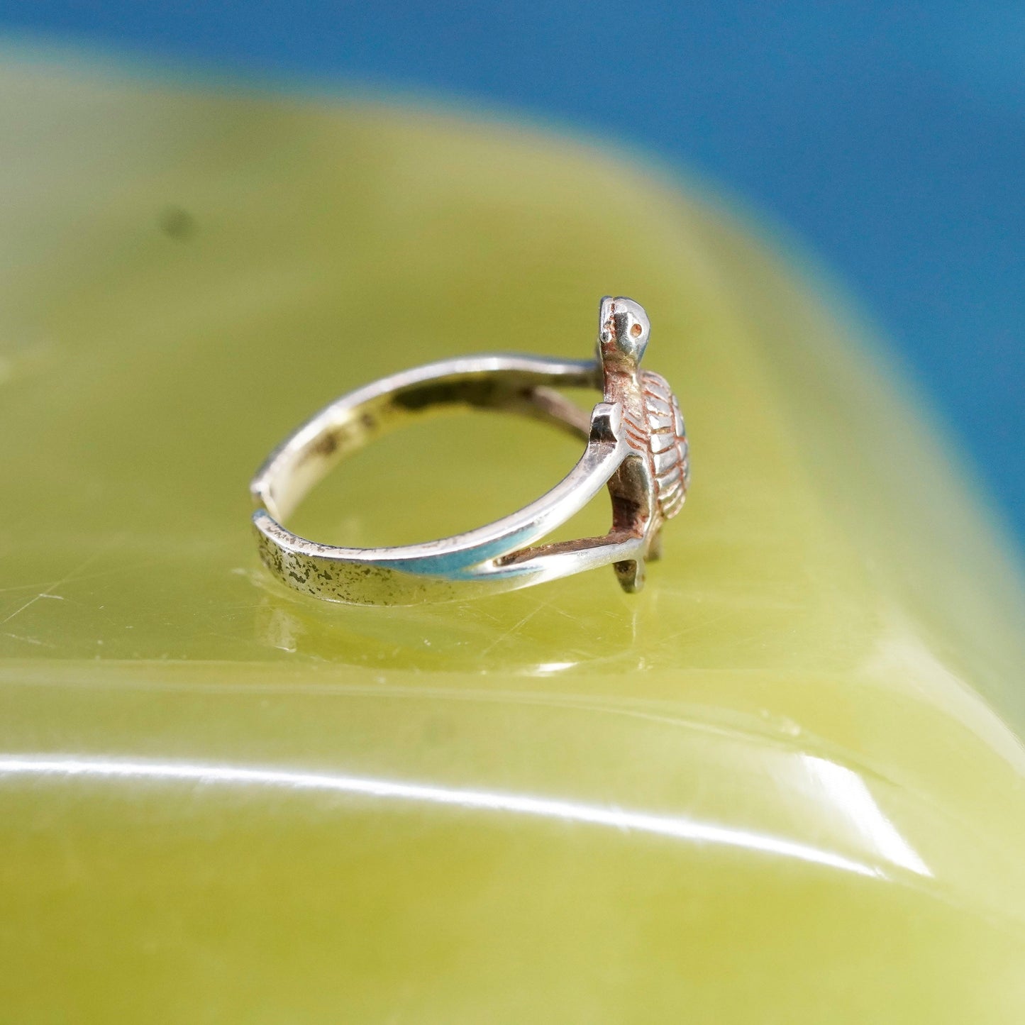 Size 3, vintage Sterling silver handmade ring, 925 turtle ring