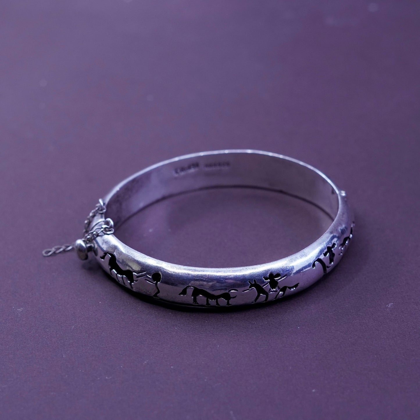 7.5”, Sterling 925 silver handmade shadow hinged storyteller bangle bracelet