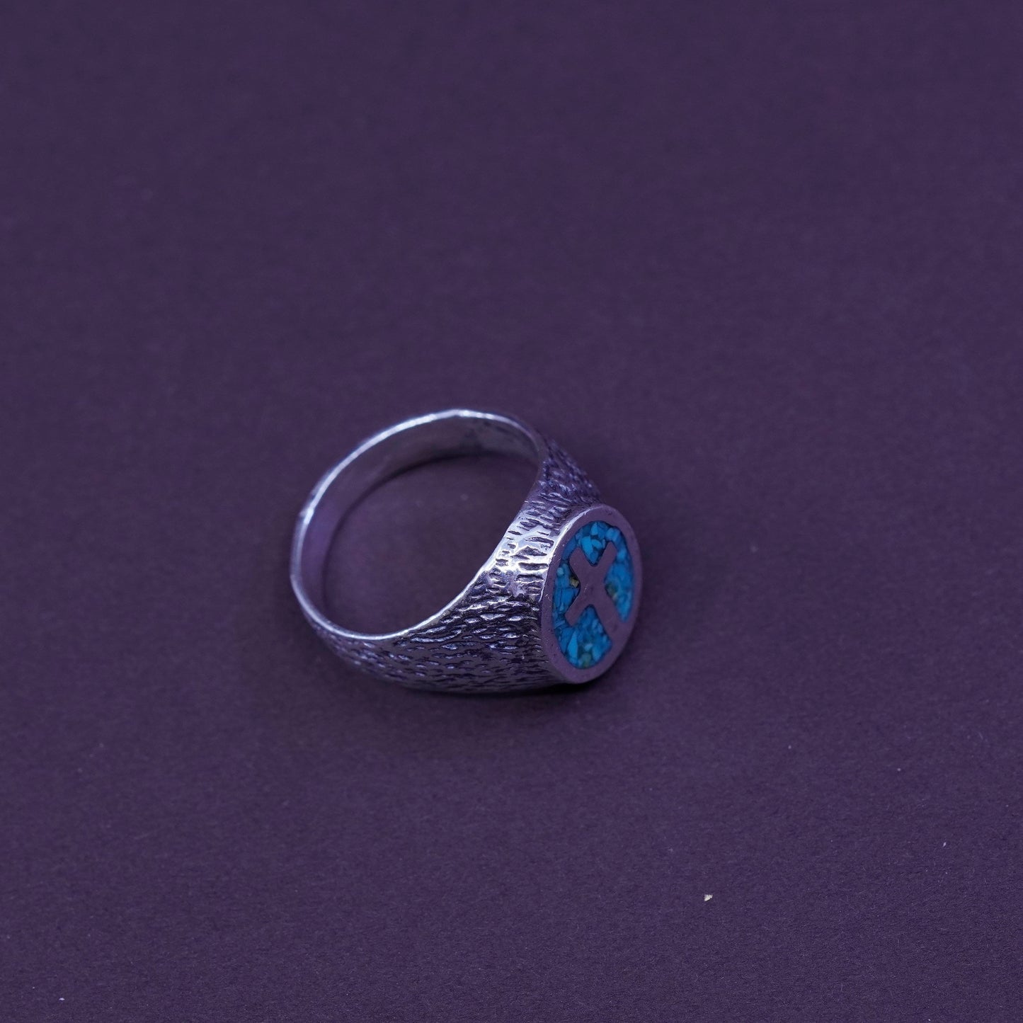 Size 7, zuni Sterling silver ring, Native American 925 cross band w/ turquoise