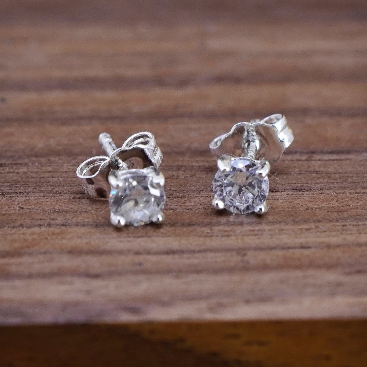 3mm, Vintage Sterling silver handmade earrings, 925 round cz studs