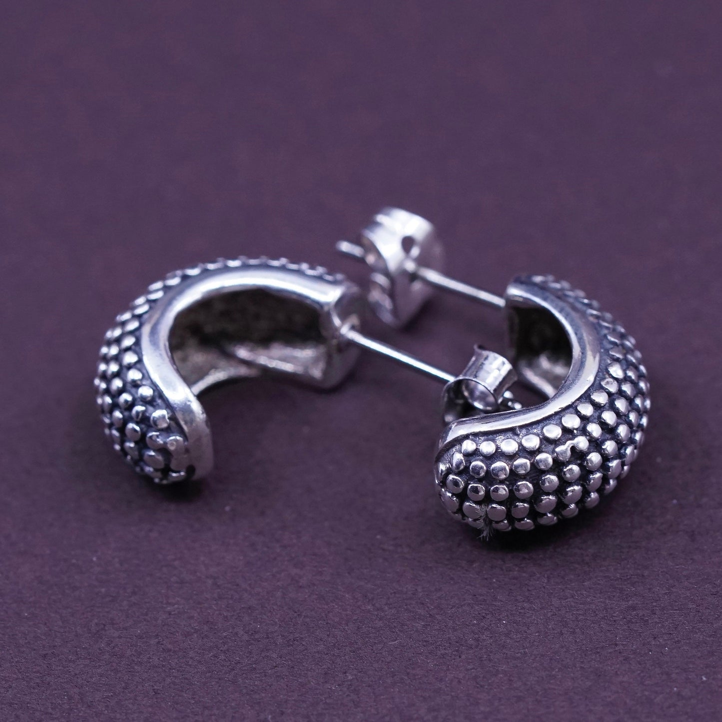 0.5”, vintage Sterling silver handmade earrings, 925 textured hoops