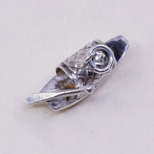 Vintage Sterling Silver Boat Pendant, Solid 925 Silver Charm, Stamped Silver
