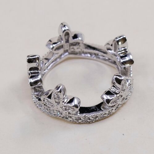 Size 7.25, Vtg Sterling Silver Handmade Wedding Ring, 925 Band W/ Cz Inlay