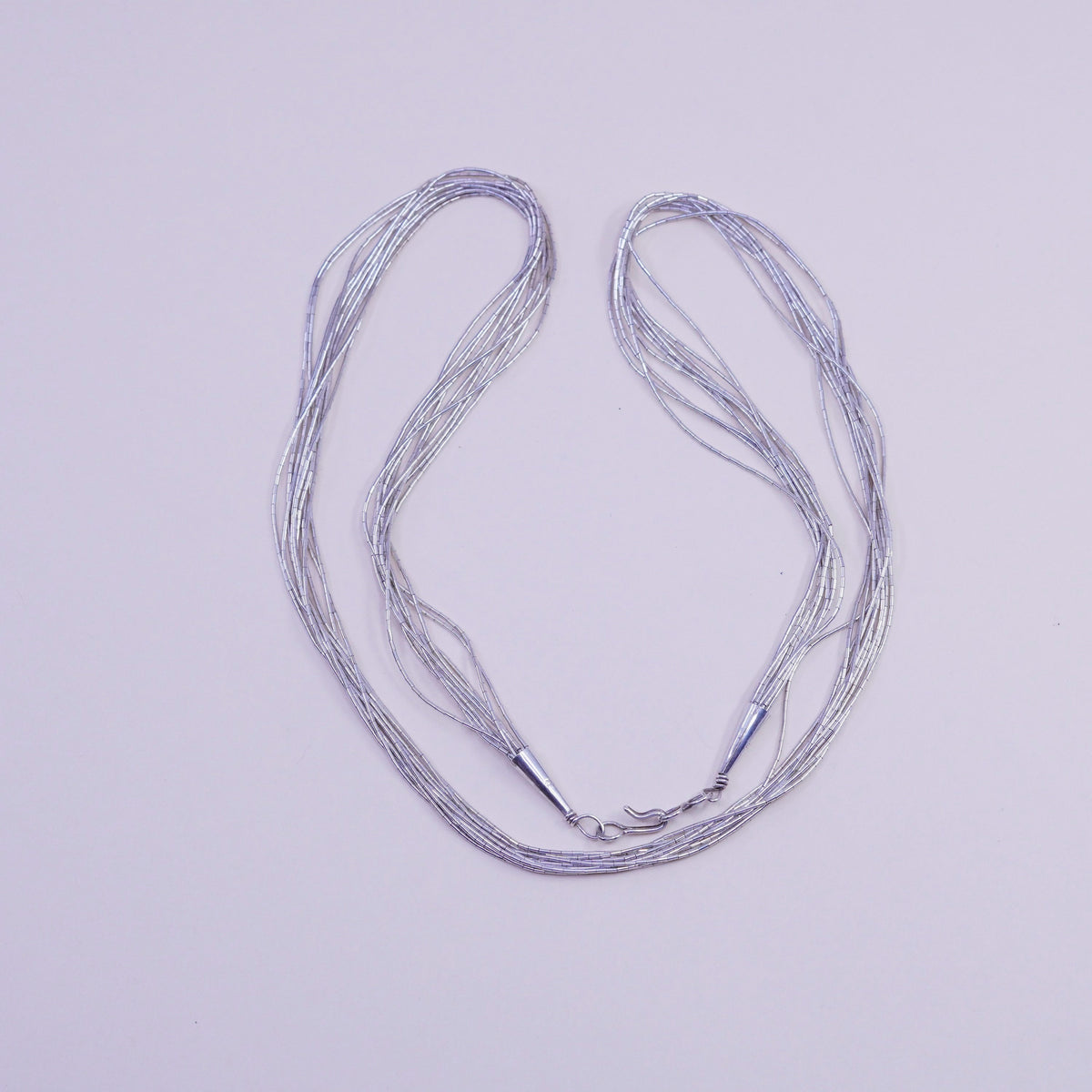 24”, liquid Sterling 10 strands necklace, Native American 925 liquid silver