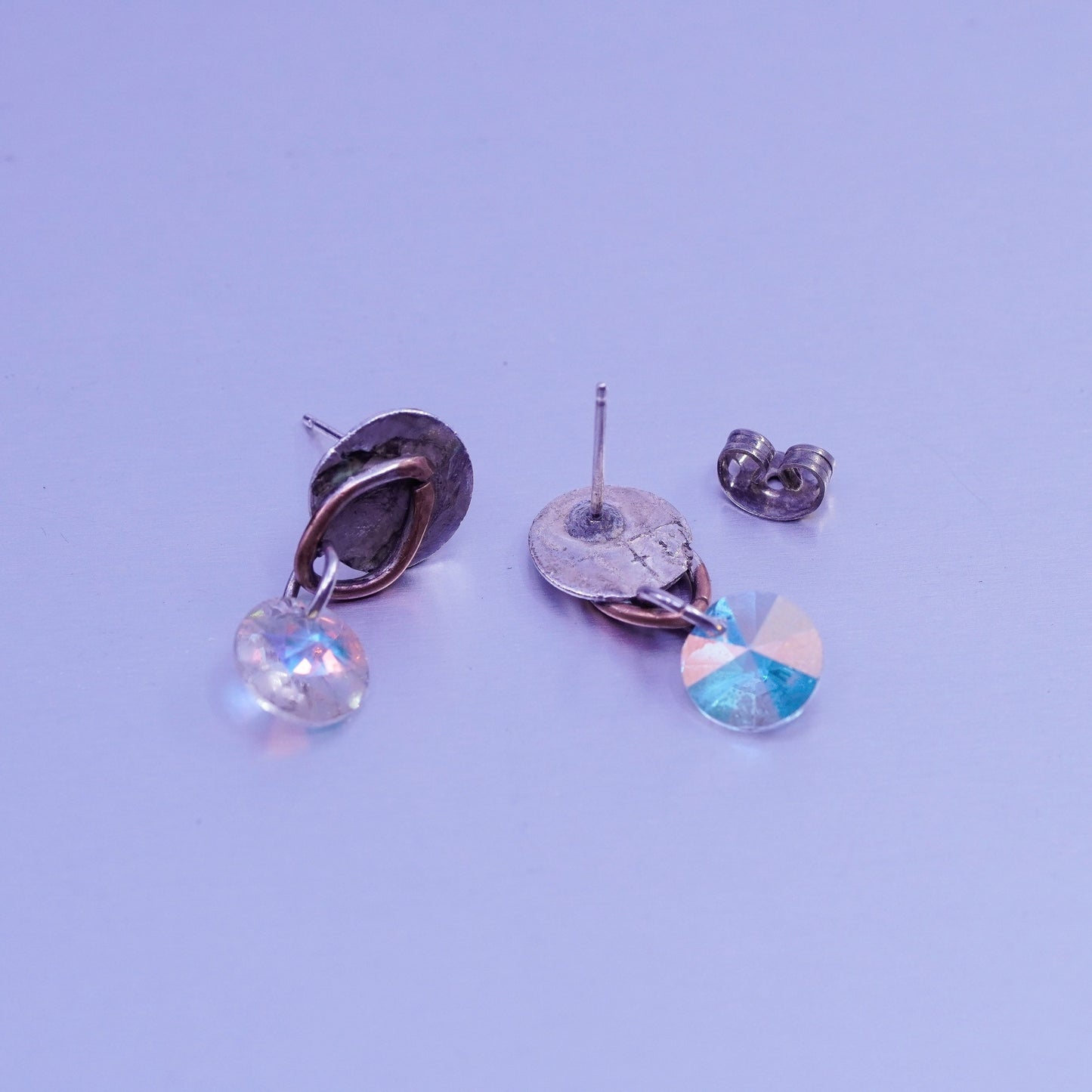 Vintage two tone Sterling 925 silver handmade studs earrings with crystal beads