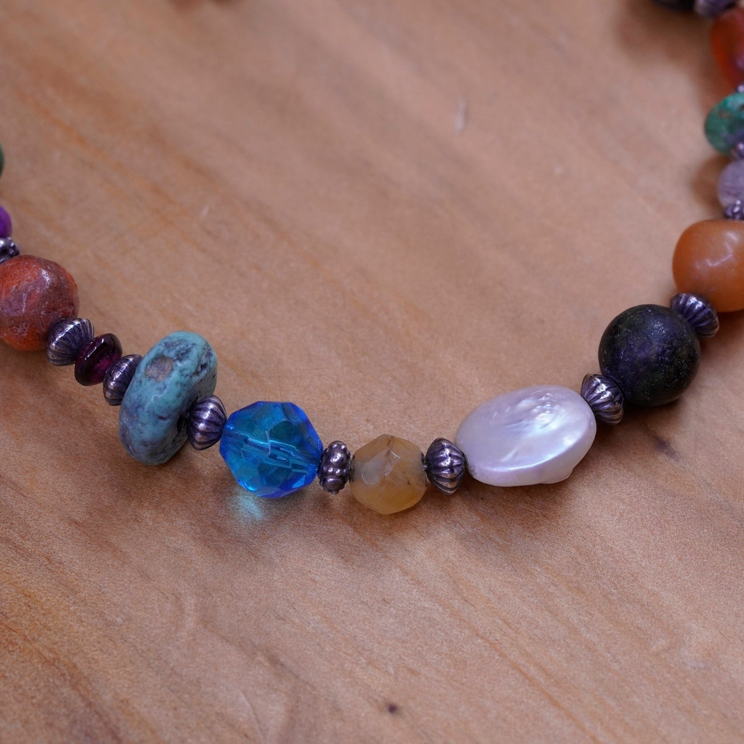 7.75”, sterling silver bracelet turquoise citrine carnelian polar bear charm