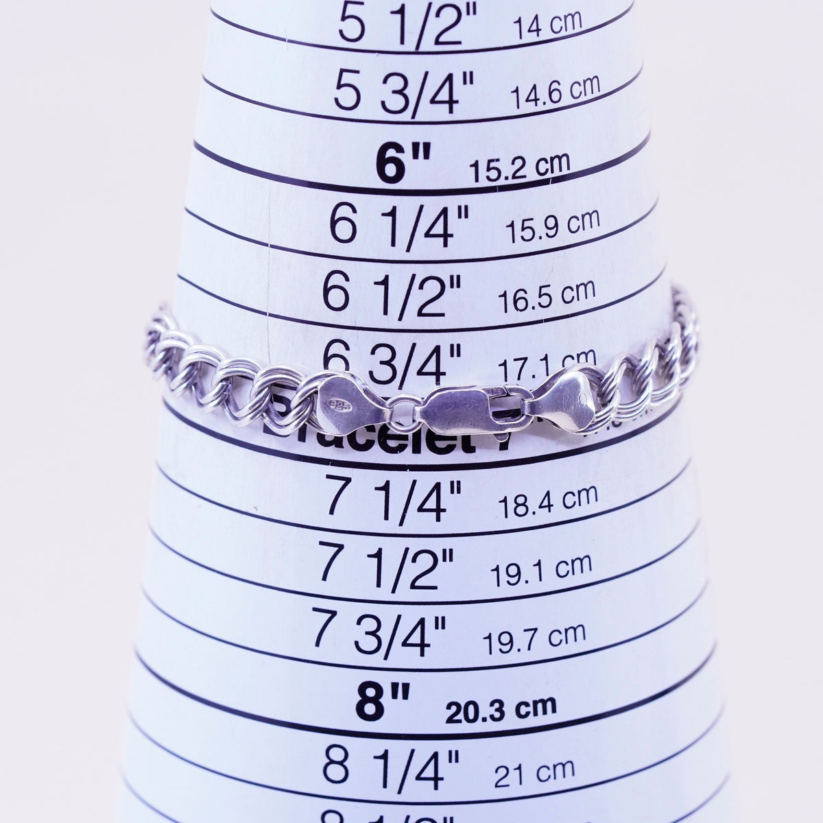 6”, 8mm, Vintage sterling silver double curb bracelet, 925 chain